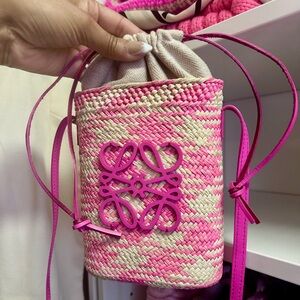 LOEWE x Paula’s Ibiza Woven Check Bucket Bag (Pink)